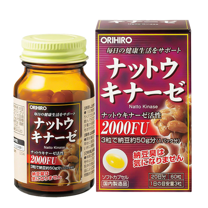 Viên điều trị Tai Biến Nattokinase 2000FU Orihiro hộp 60 viên Nhật Bản
